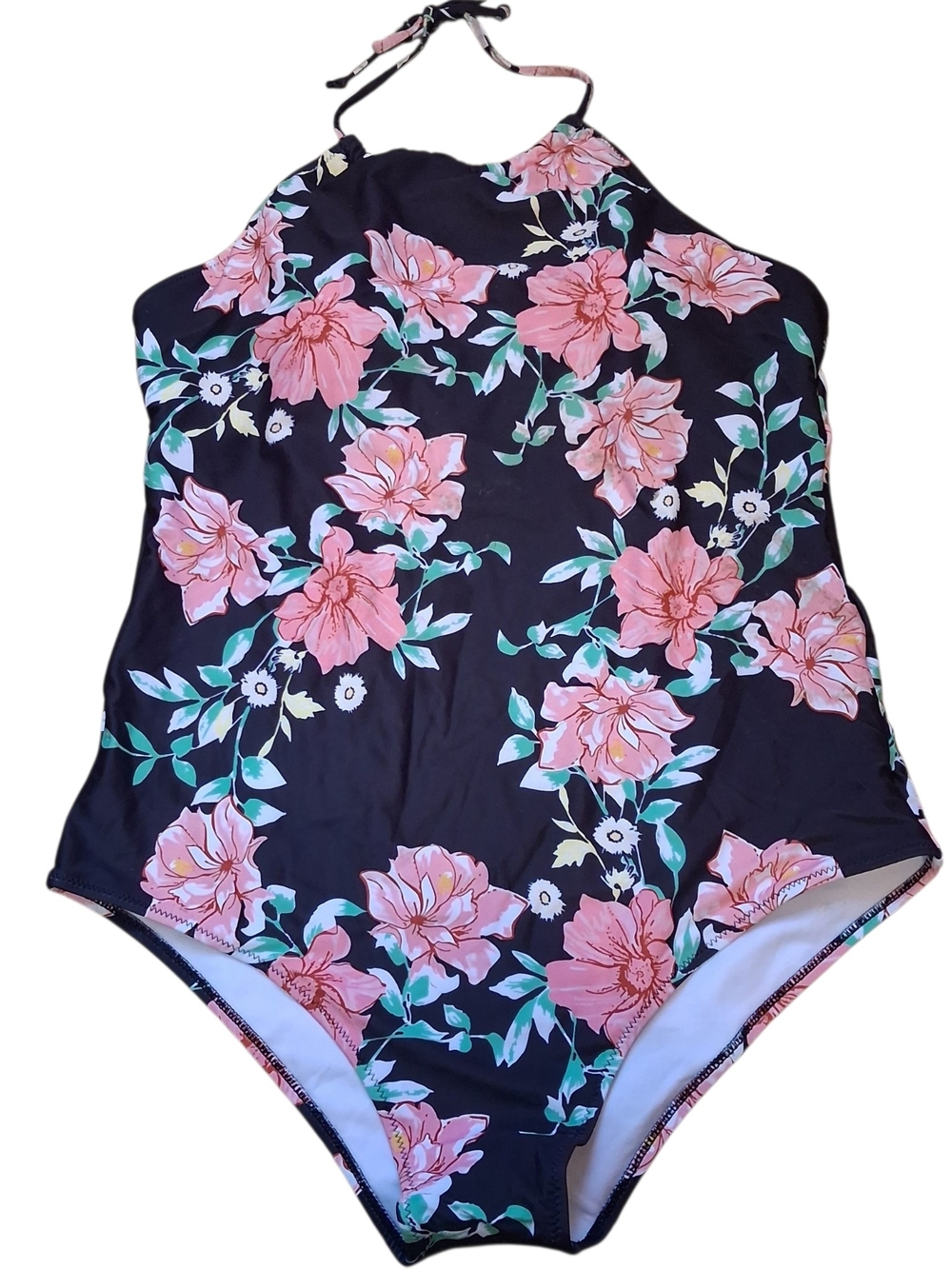 Ekouaer Tummy Control One Piece Swimsuit Floral Print Halter XL Tropicalcore